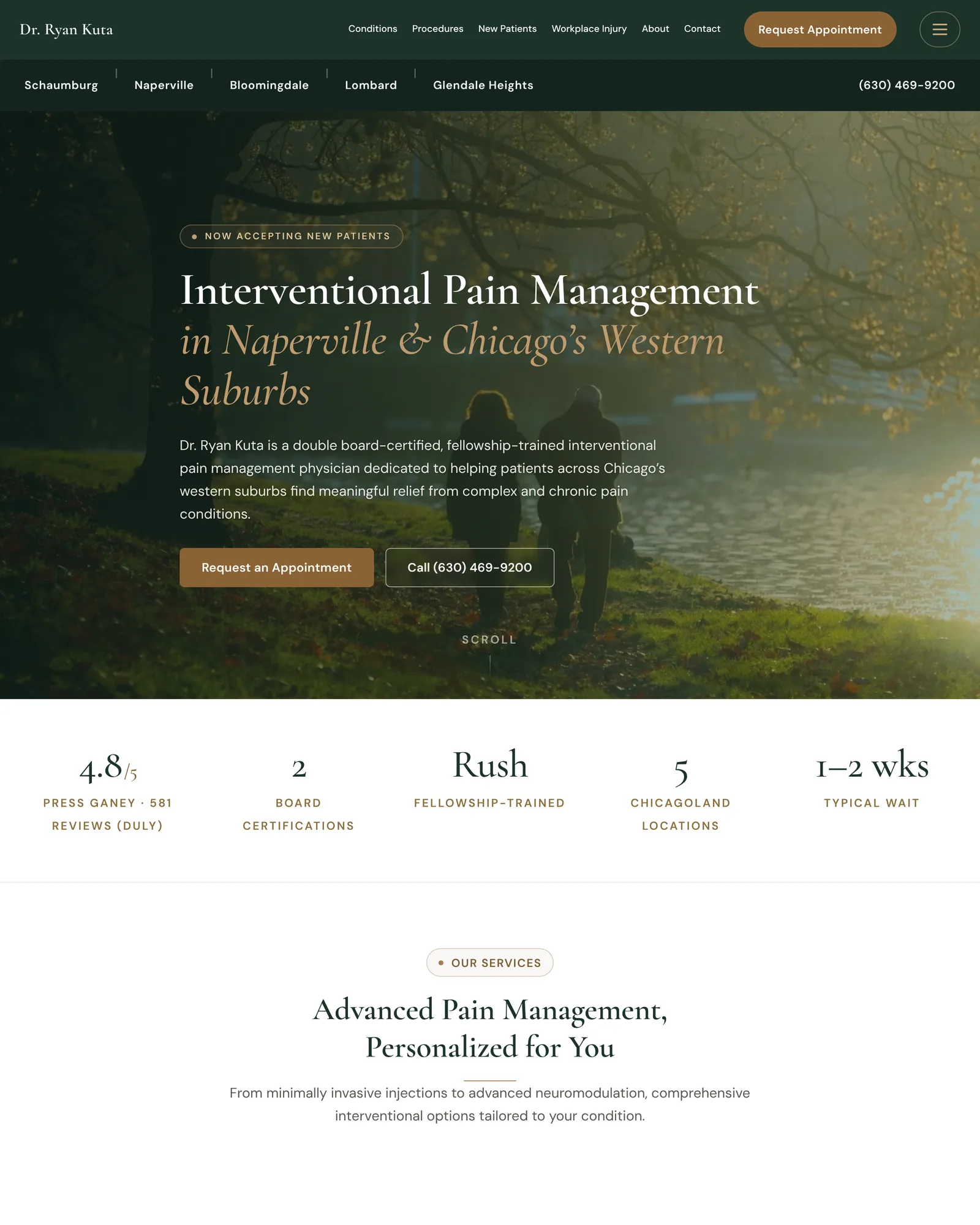 Dr. Ryan Kuta website, desktop